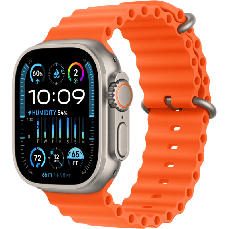 Apple Watch Ultra 2 GPS + eSIM (Cellular) 49mm pomaranczowa opaska front lewy obrot