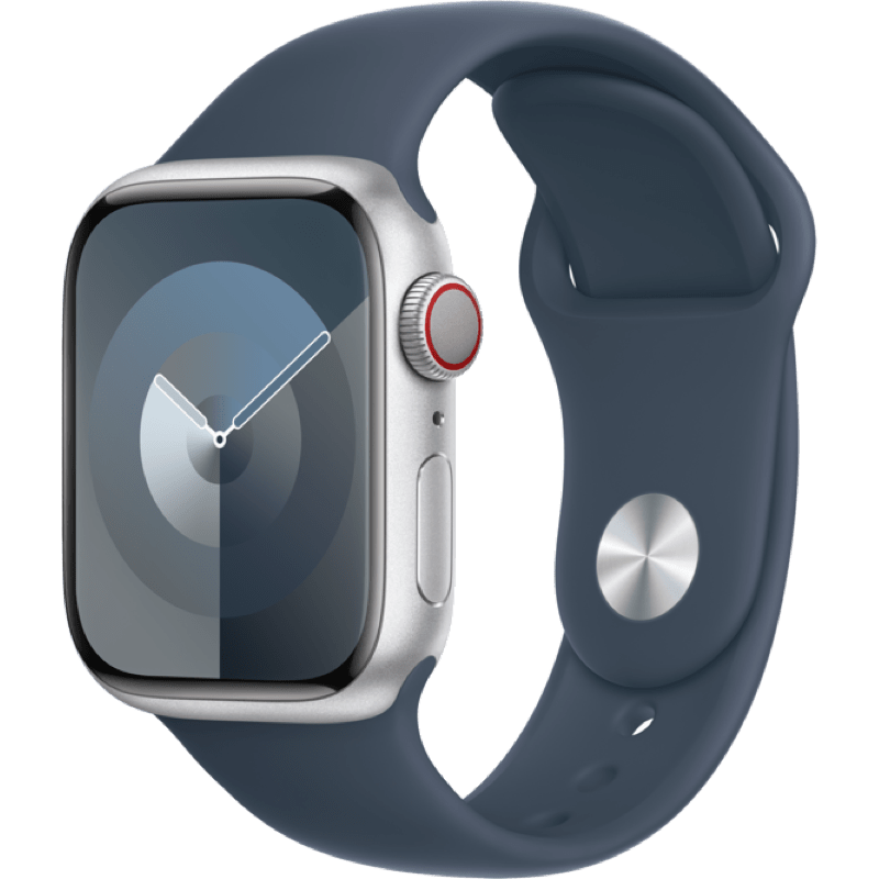 Apple Watch S9 GPS + eSIM (Cellular) 41mm niebieska opaska front lewy obrot