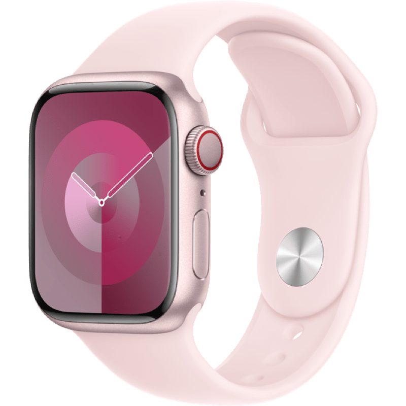 Apple Watch S9 GPS + eSIM (Cellular) 41mm rozowa opaska front lewy obrot