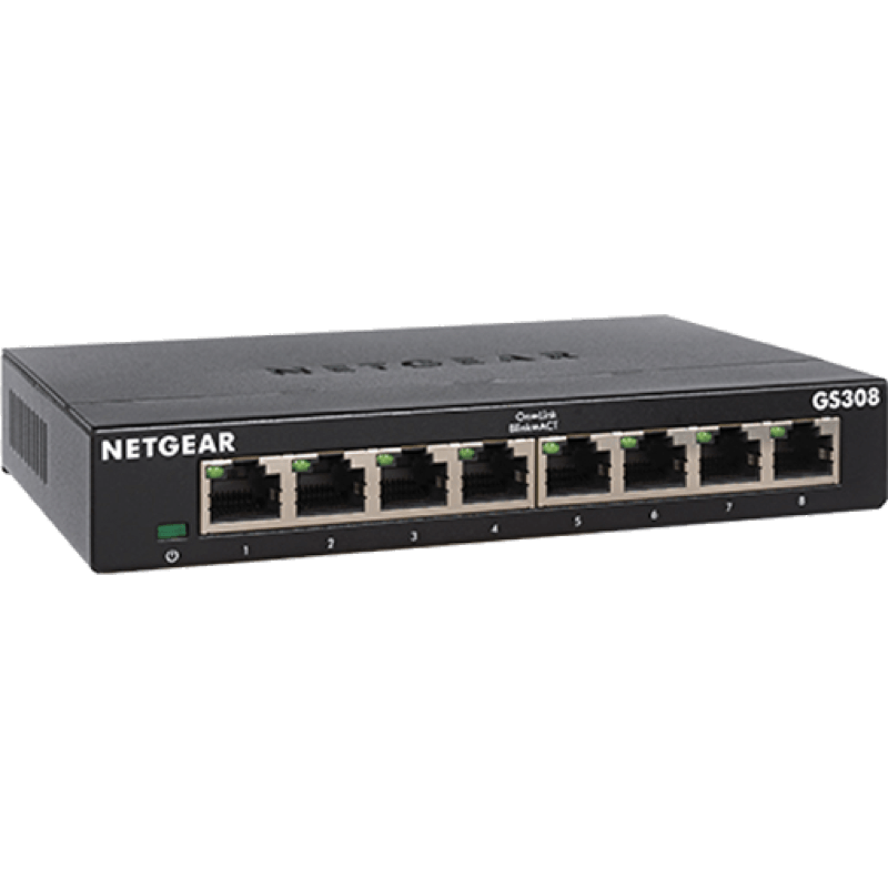 NETGEAR SWITCH 8PT GS308-300PES czarny front skos