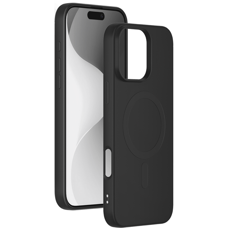 Etui silikonowe kompatybilne z MagSafe iPhone 16 PRO MAX BB czarne front i tył