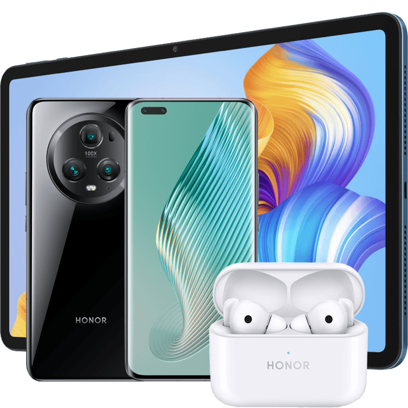 HONOR MAGIC5 PRO 5G czarny + tablet PAD X8 niebieski + słuchawki Earbuds2 biale