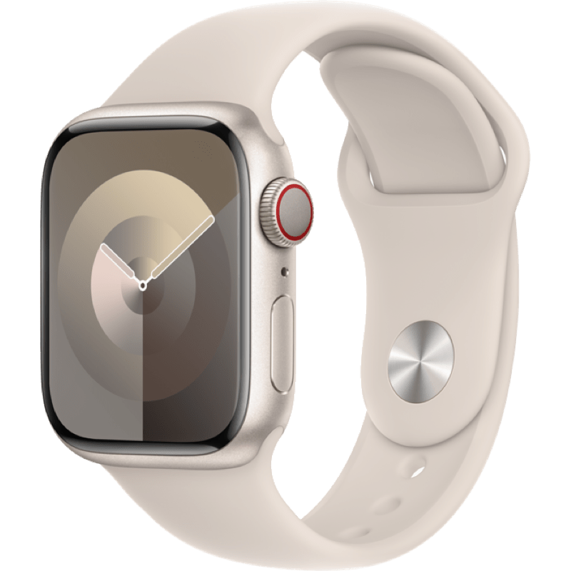 Apple Watch S9 GPS + eSIM (Cellular) 41mm ksiezycowa poswiata opaska front lewy obrot