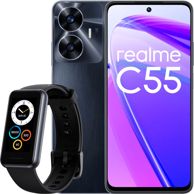 realme C55 8/256GB + realme band 2 czarny front