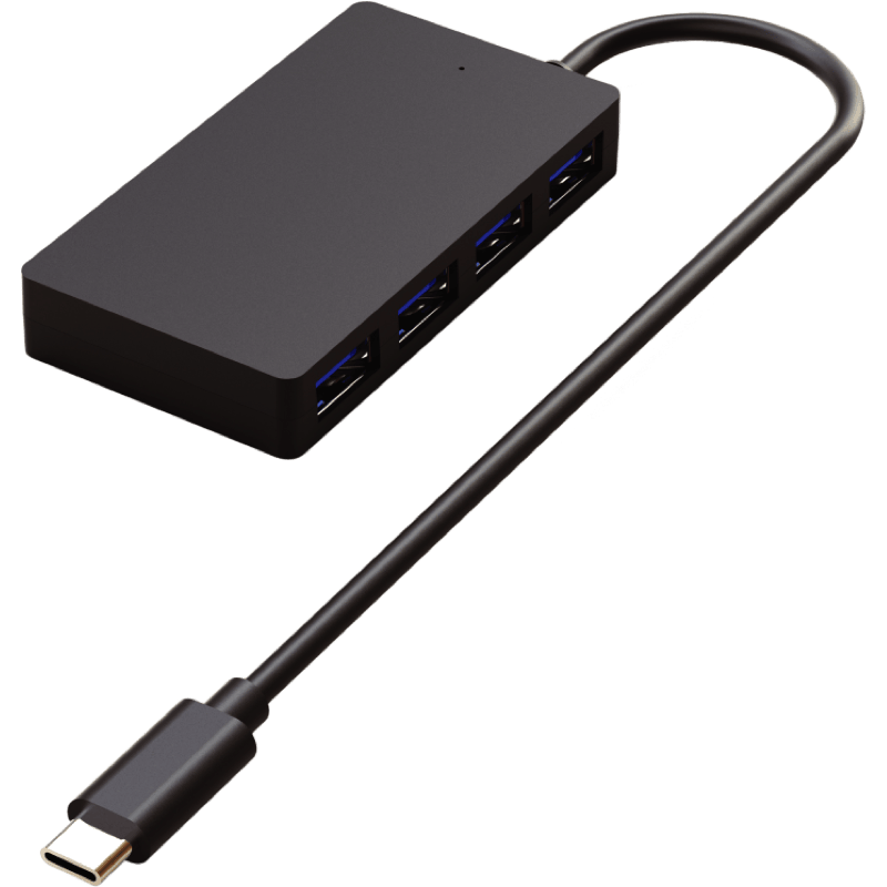 Przejściówka WG HUB 4x USB 3.0 z kablem typu Type-C czarny z góry