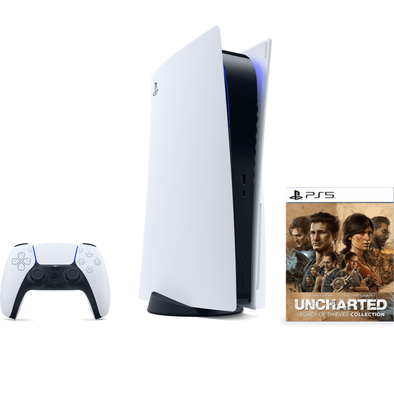 Sony PlayStation 5 (PS5) + gra uncharted Legacy of Thieves bialy front