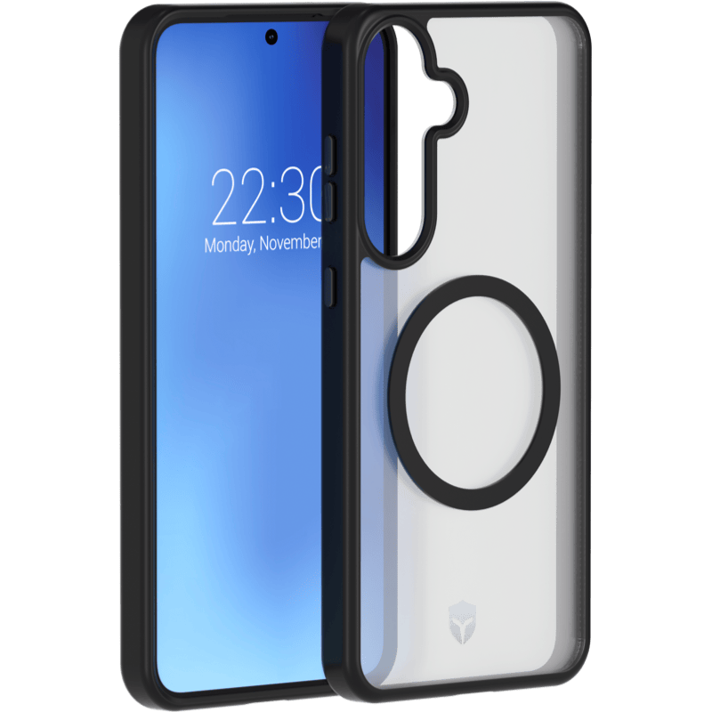 Etui Force Case Air Magsafe Samsung Galaxy S25 Półprzeźroczyste Frost z ramką BB czarne front i tył