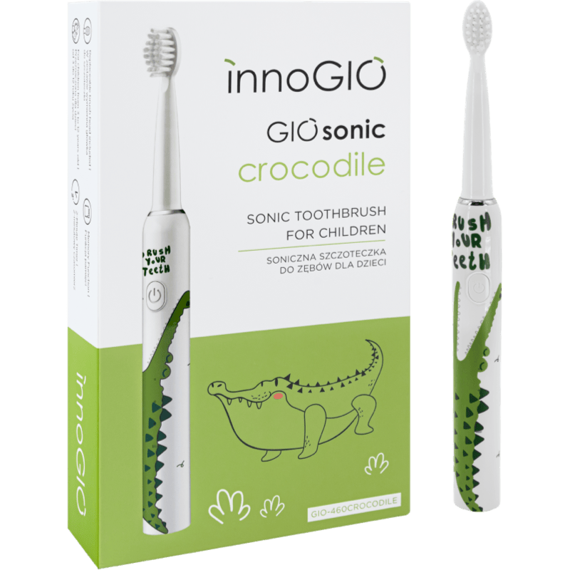 INNOGIO Giosonic soniczna szczoteczka do zębów Crocodile biała front z pudełkiem