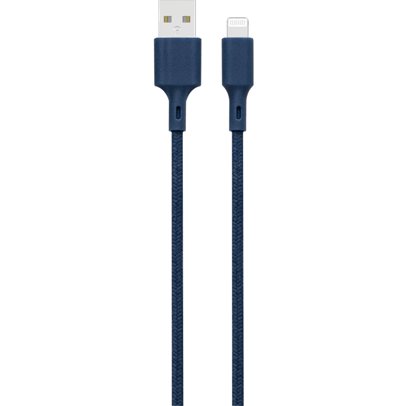 Bawełniany, ekologiczny kabel Just Green MFI USB-A / lightning 2.4A 2 metry niebieski