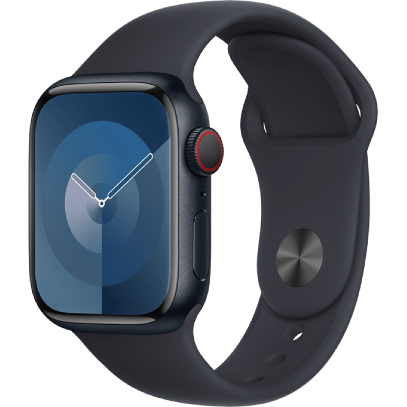 Apple Watch S9 GPS + eSIM (Cellular) 41mm polnoc opaska front lewy obrot