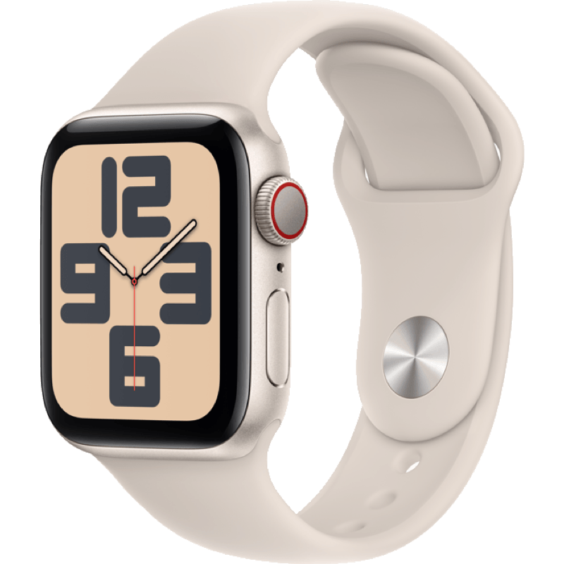 Apple Watch SE GPS + eSIM (Cellular) 40mm (2023) ksiezycowa poswiata opaska front lewy obrot