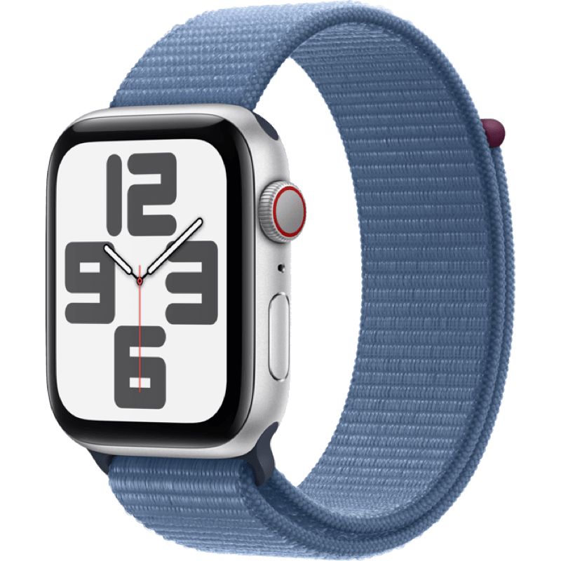 Apple Watch SE GPS + eSIM (Cellular) 44mm (2023) niebieski pasek front lewy obrot