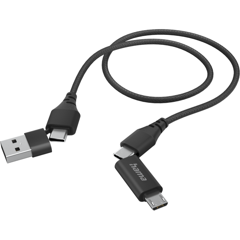 Hama adapter 4W1 Type-C Micro USB Gniazdo USB - A 1m czarny front 1