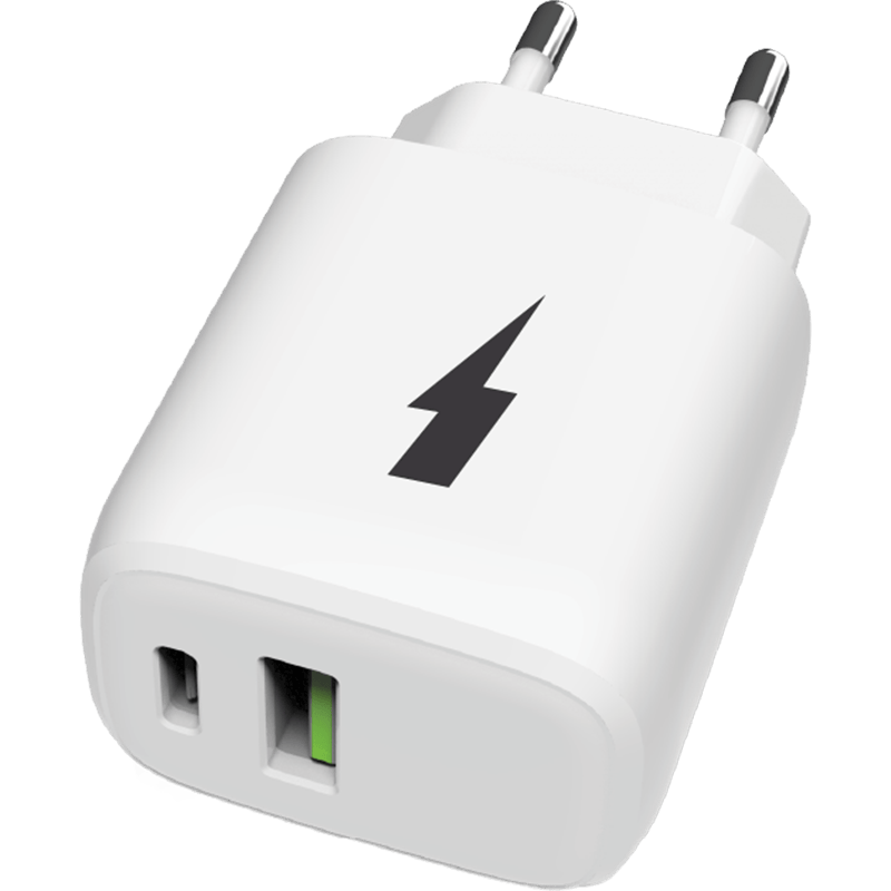 Ładowarka sieciowa WG PD 30W Type C + USB A biała front lewy skos