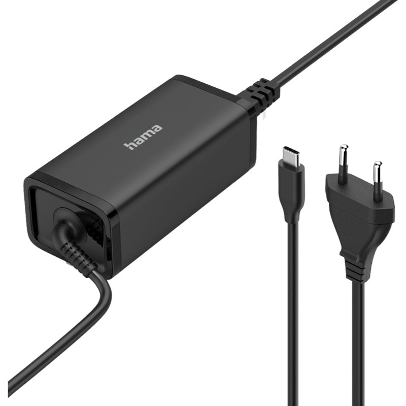 Zasilacz do laptopa USB-C 65W czarny front prawy skos