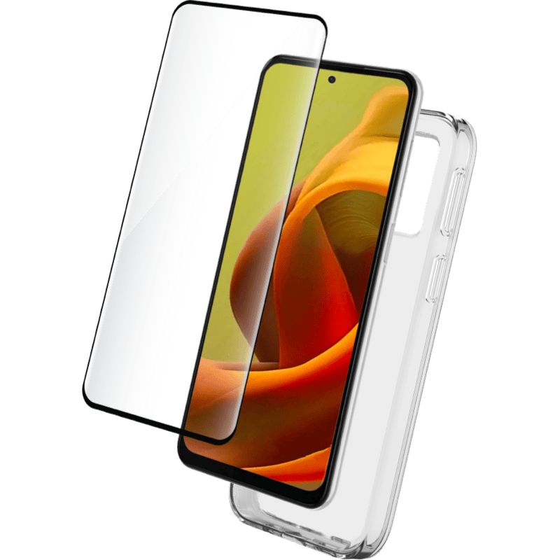 Zestaw ochronny Bigben Motorola moto G85 etui transparentne + szkło ochronne BB transparentne front
