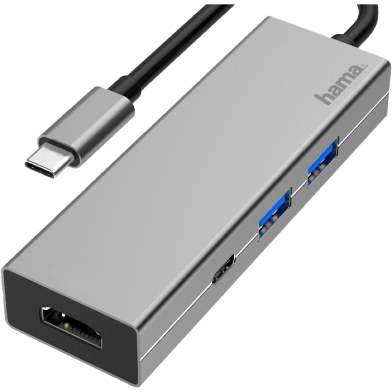 Multiport USB-C 2xUSB-A 3.2, 1xTYP-C, 1xHDMI szary front lewy skos