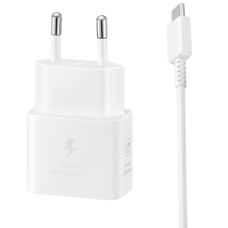 Ładowarka sieciowa Samsung GaN 25W EP-T2510X + Kabel TypC, biała, front