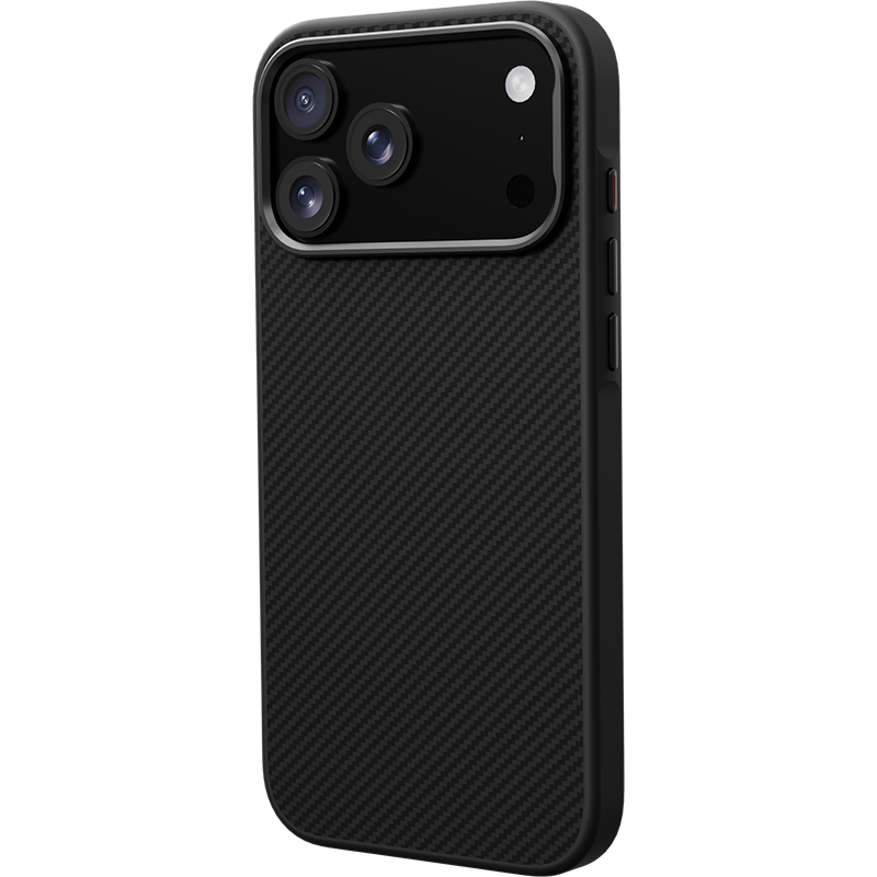 Etui WG Platinium Carbon Magnet iPhone 17 Pro czarne tył lewy skos