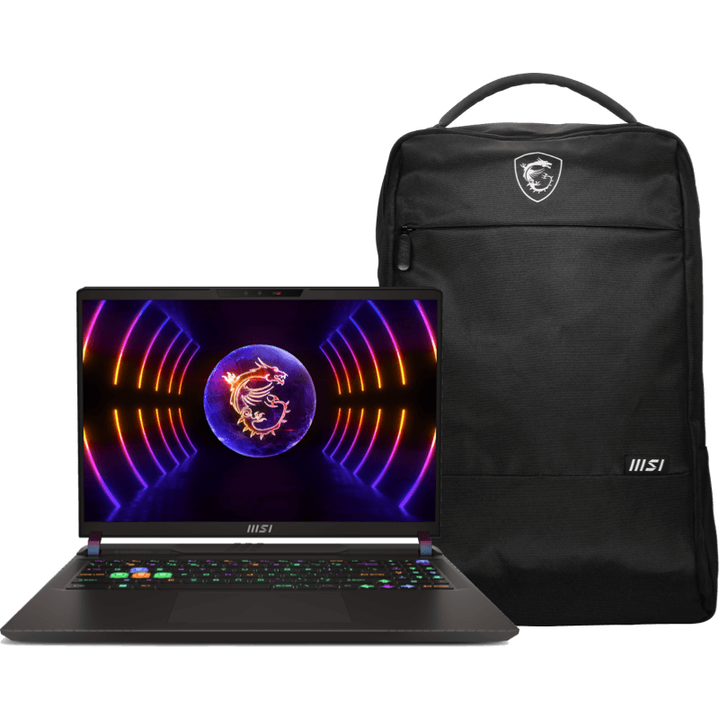 Laptop MSI Vector GP68HX 12VH-211PL z plecakiem MSI Essential w prezencie czarny front i front