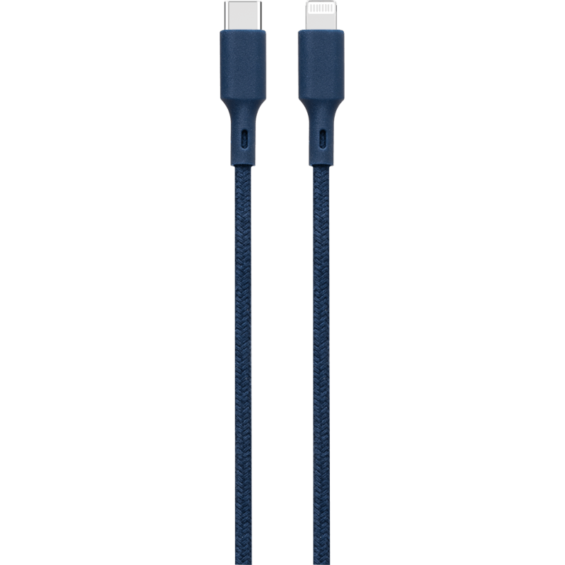 Bawełniany, ekologiczny kabel Just Green MFI USB-C / lightning 2.4A 2 metry niebieski