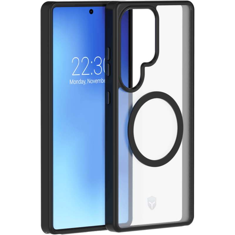 Etui Force Case Air Magsafe Samsung Galaxy S25+ Półprzeźroczyste Frost Z ramką BB czarne front i tył