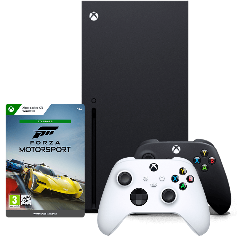 Konsola Xbox Series X + dodatkowy kontroler + gra Forza Motorsport czarna front