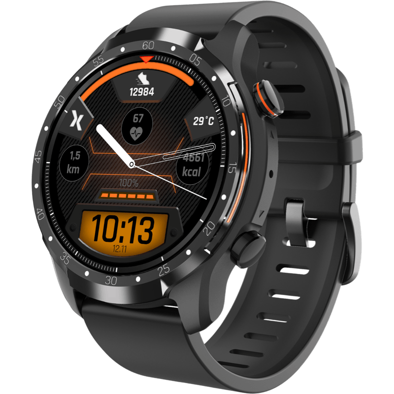 Maxcom Smartwatch FW01 Uran eSIM czarny front lewy obrót