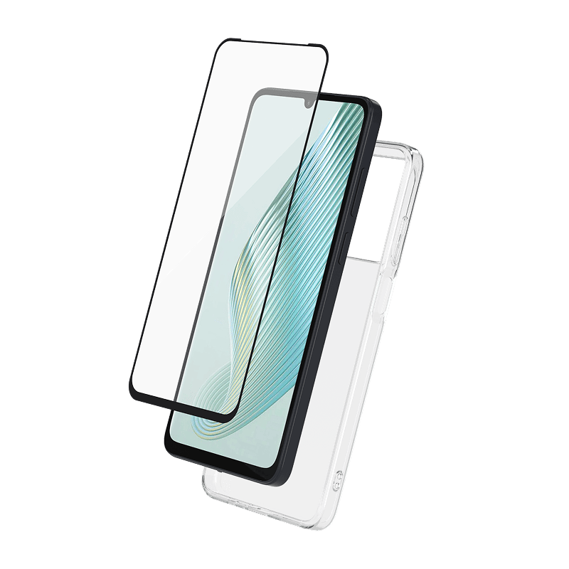 Zestaw ochronny Bigben Honor X5C Plus etui transparentne + szkło ochronne BB front lewy skos 1