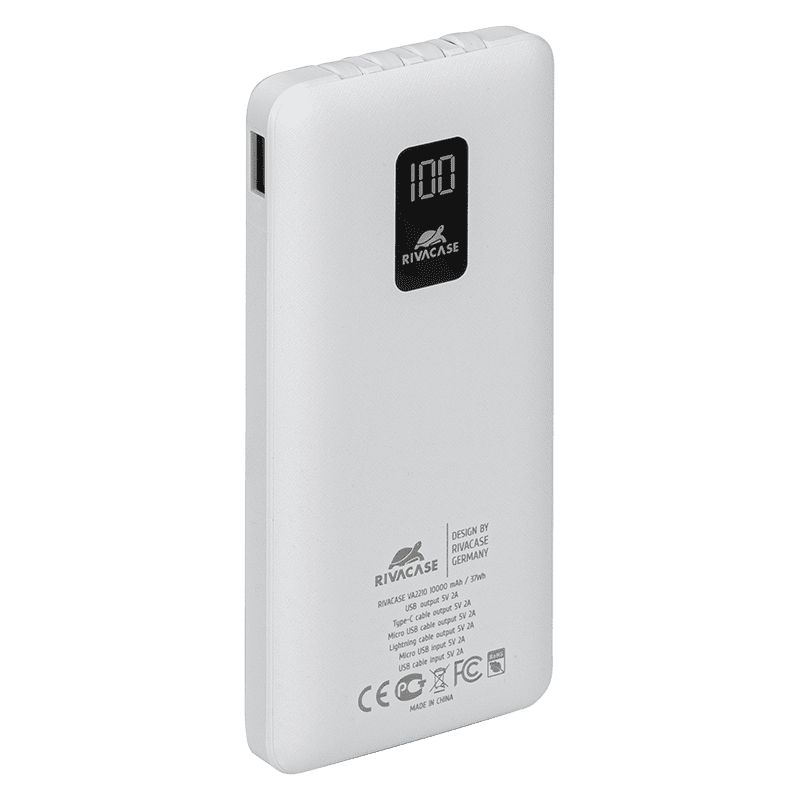 Powerbank RIVACASE 10000mAh z kablami front