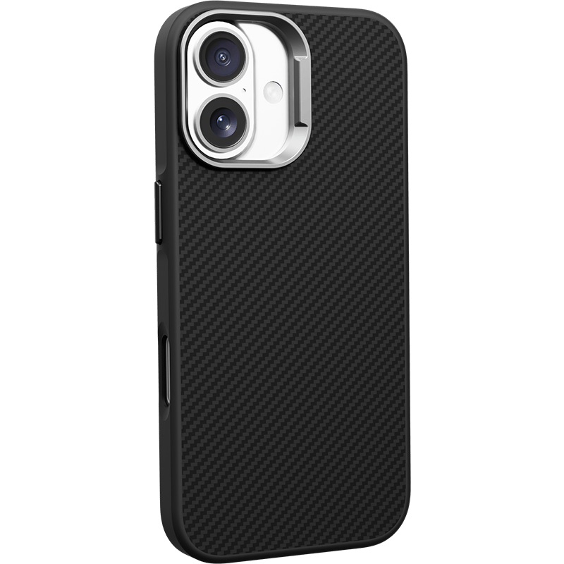 Etui WG Platinium Carbon Magnet iPhone 17 czarne tył lewy skos