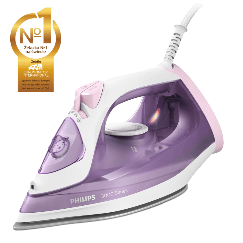 Philips Żelazko parowe Seria 3000 DST3010/30 fioletowo-białe front lewy skos 1