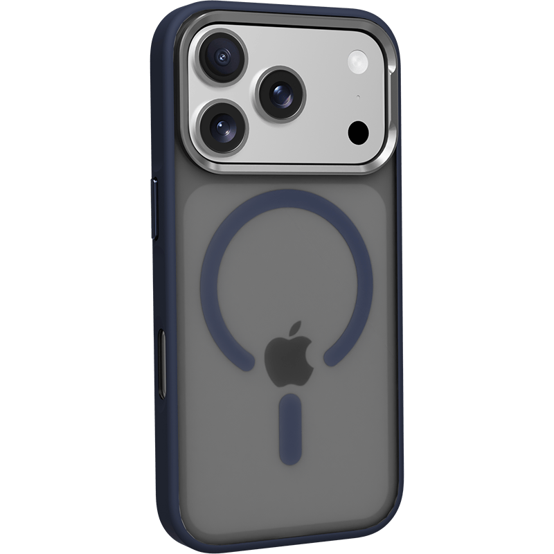 Etui WG Leather Frame Magnet iPhone 17 Pro niebieskie tył lewy skos