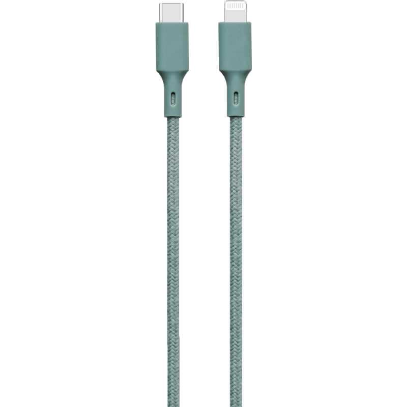 Bawełniany, ekologiczny kabel Just Green MFI USB-C / lightning 2.4A 2 metry zielony