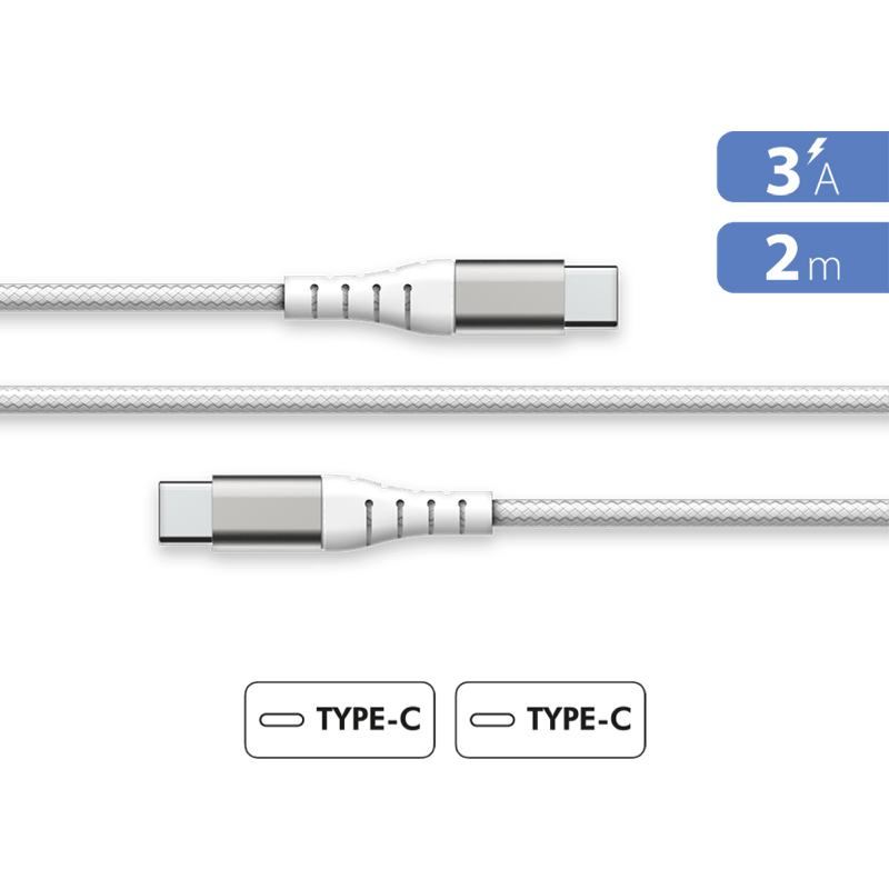 Kabel Force Power Lite z dożywotnią gwarancją 3A z technologią Power Delivery 60W o długości 2 metrów BB biały front z informacjami
