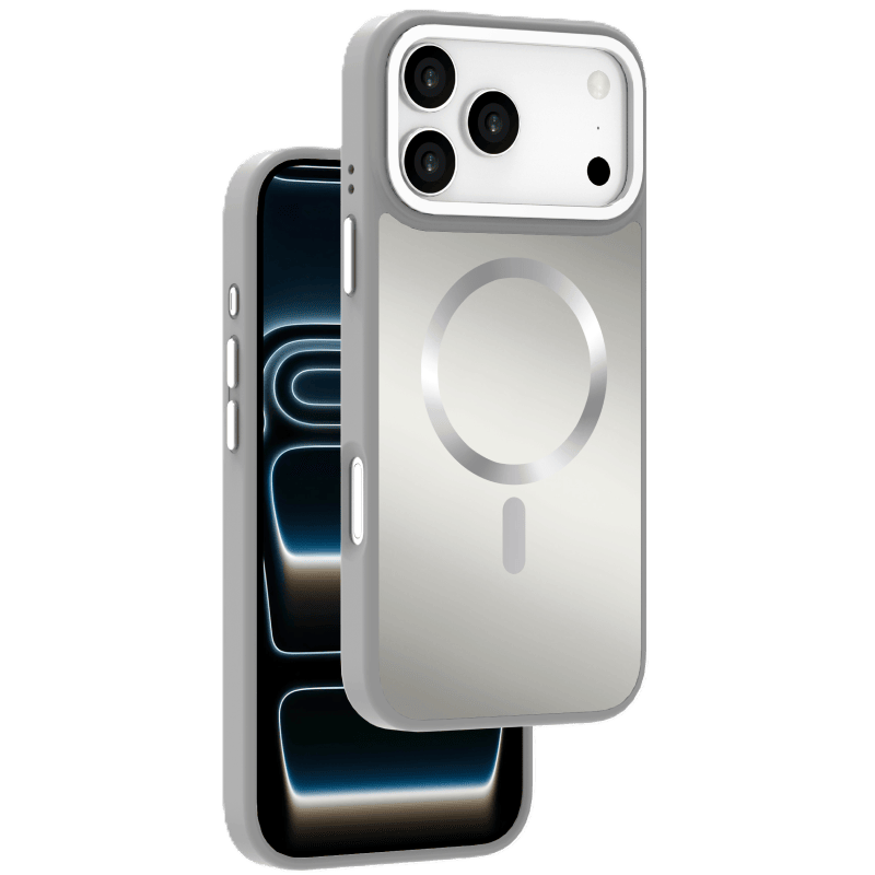 Etui WG Shining Elegance Magnet iPhone 17 Pro Max srebrne przód i tył prawy skos