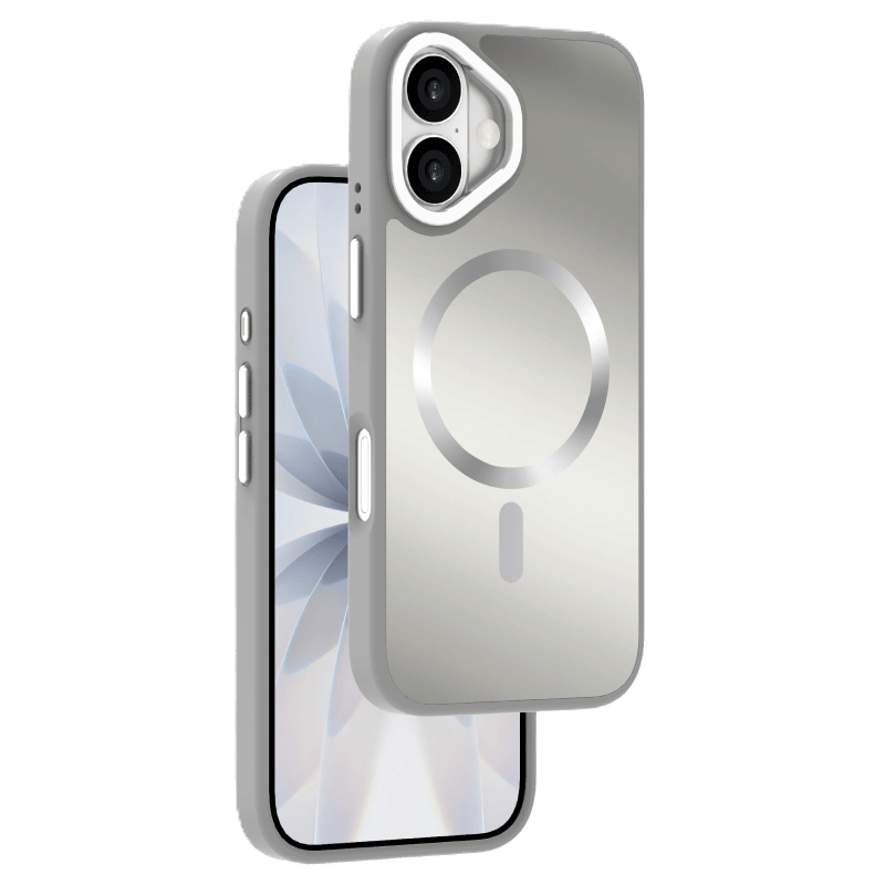 Etui WG Shining Elegance Magnet iPhone 17 srebrne przód i tył prawy skos