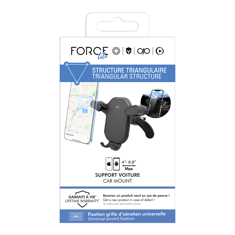 Uchwyt samochodowy z regulacją na kratkę BB czarny grafika opakowania