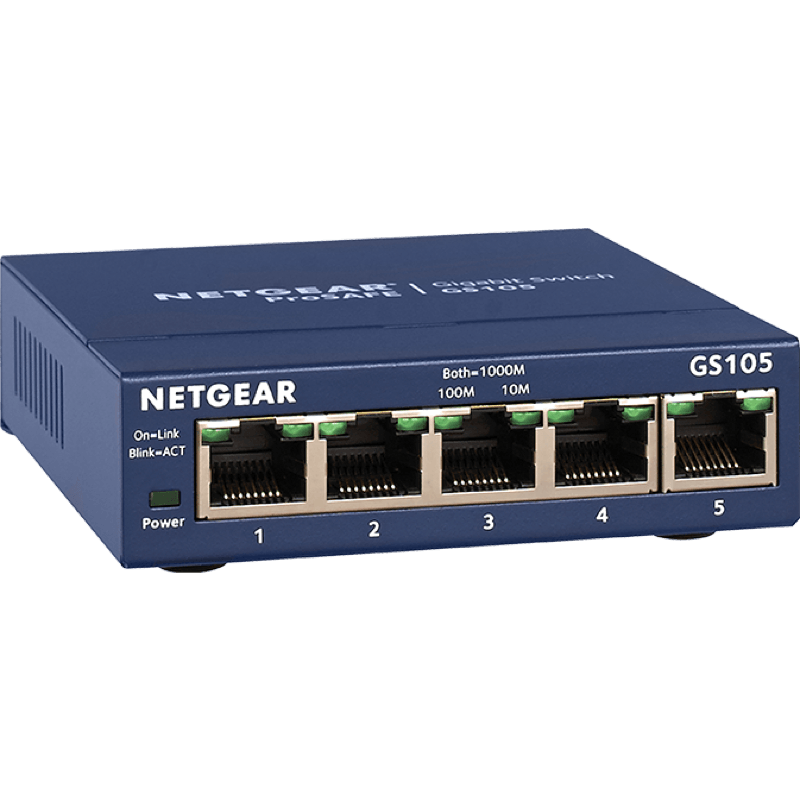 NETGEAR SWITCH 5PT GS105GE niebieski front skos