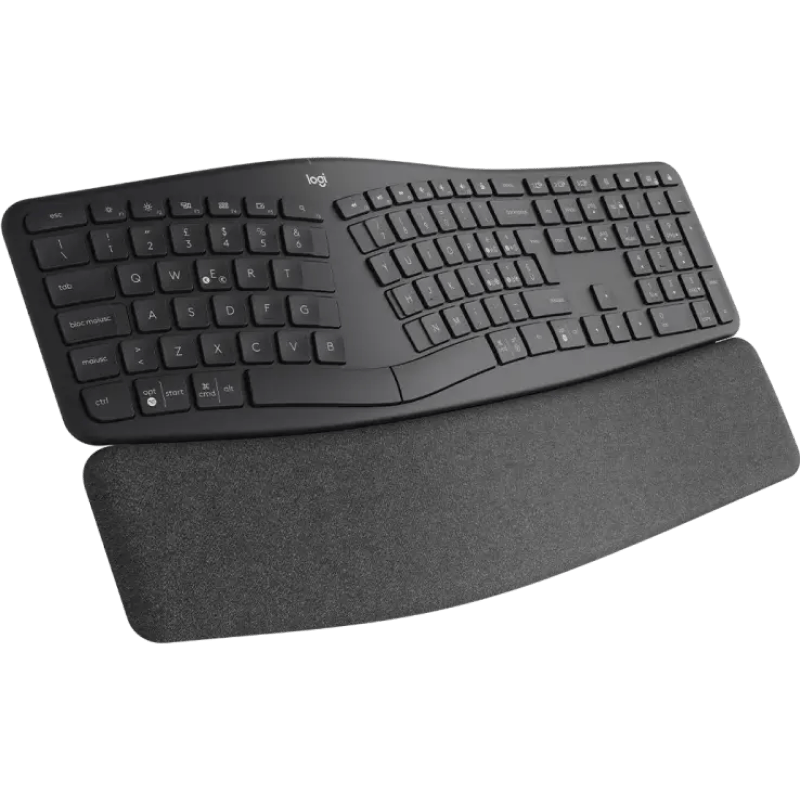 Bezprzewodowa ergonomiczna klawiatura Logitech ERGO K860 dla biznesu grafitowa front lewy obrot