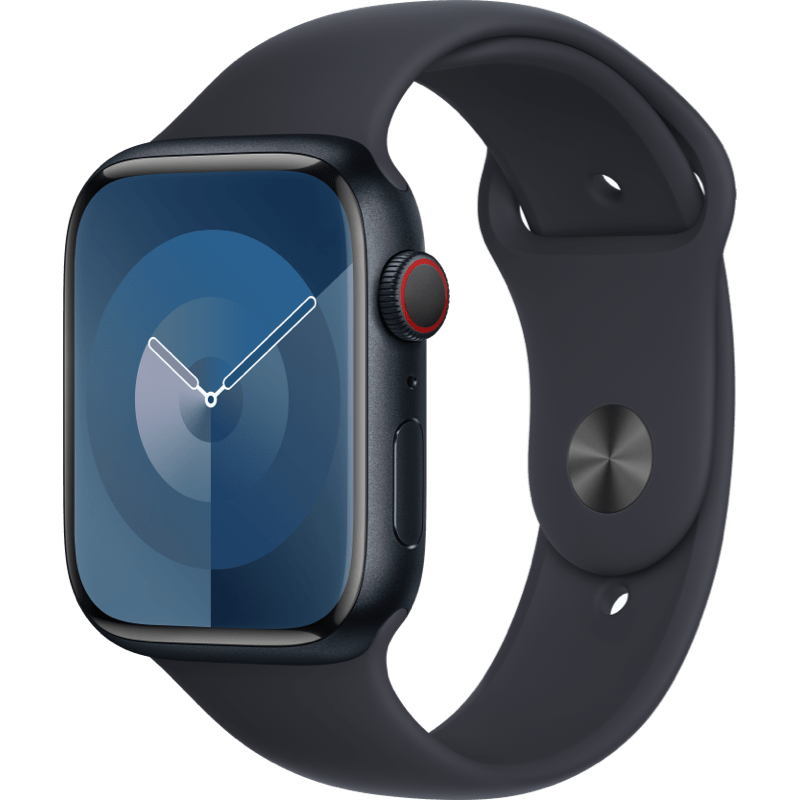 Apple Watch S9 GPS + eSIM (Cellular) 45mm polnoc opaska front lewy obrot