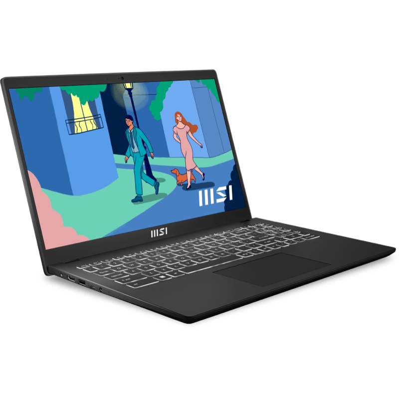 Laptop MSI Modern 15 B12MO-640PL i5-1235U 16GB 512GB Win11Home czarny front lewy obrót