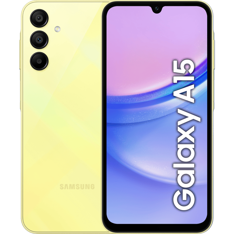 Samsung Galaxy A15 zolty front i tyl