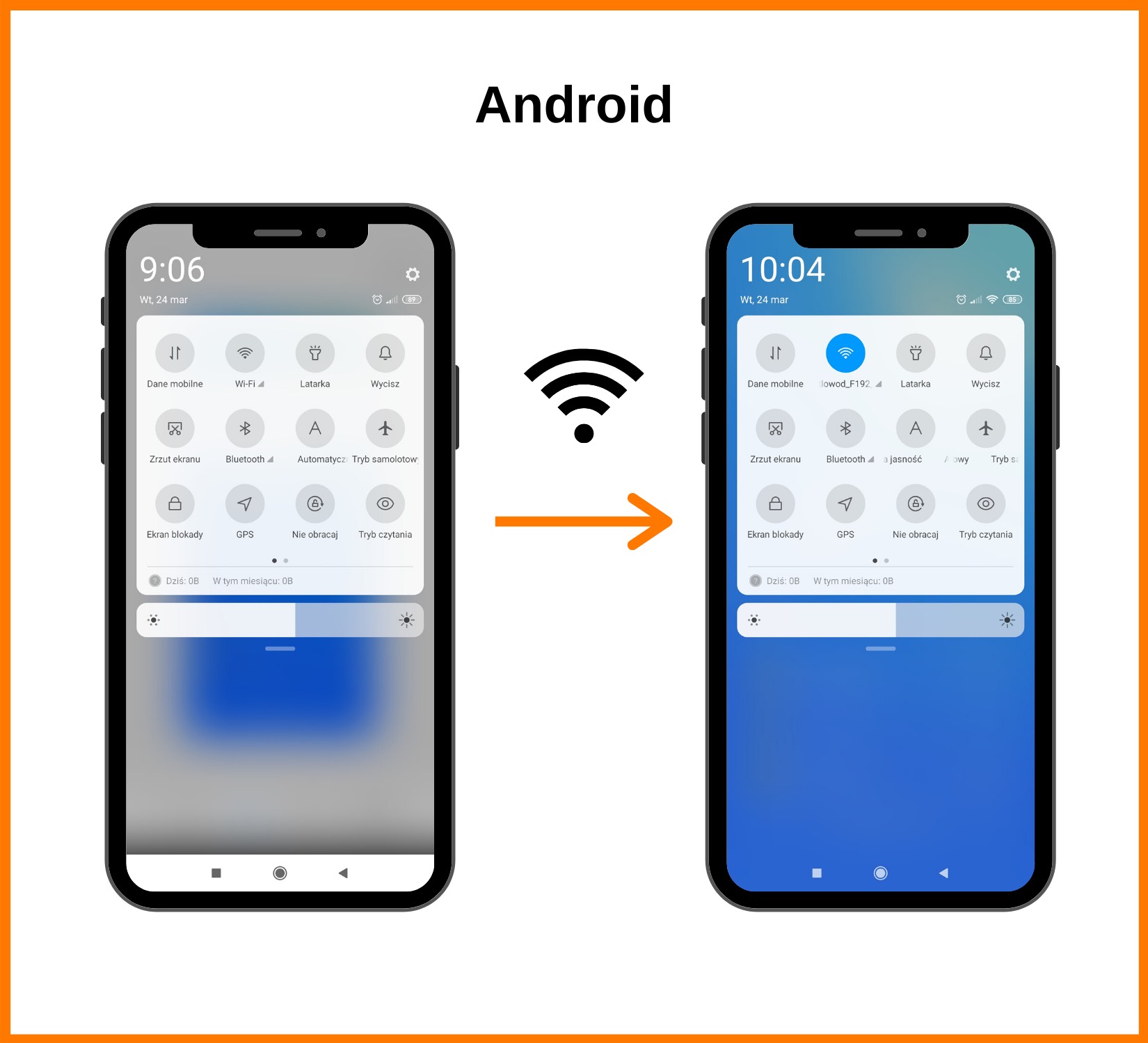 Infografika informująca jak włączyć Wi-Fi w telefonach korzystających z systemu operacyjnego Android