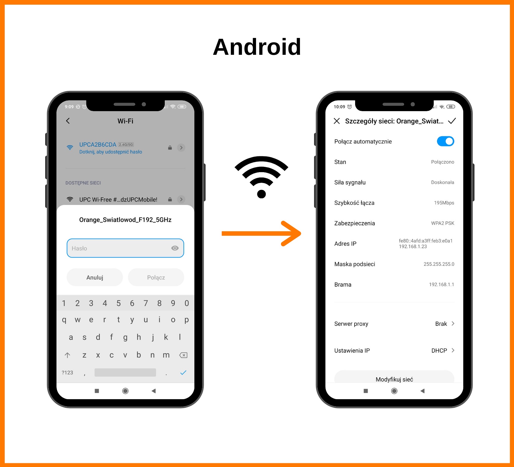 Infografika informująca jak włączyć Wi-Fi w telefonach korzystających z systemu operacyjnego Android