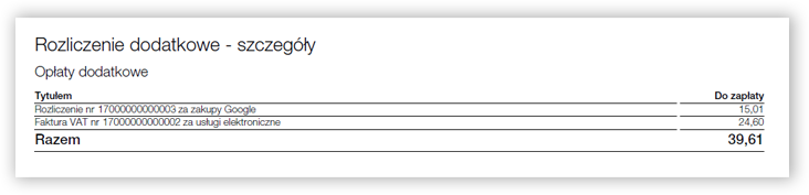 faktura z płatnością Dolicz do rachunku