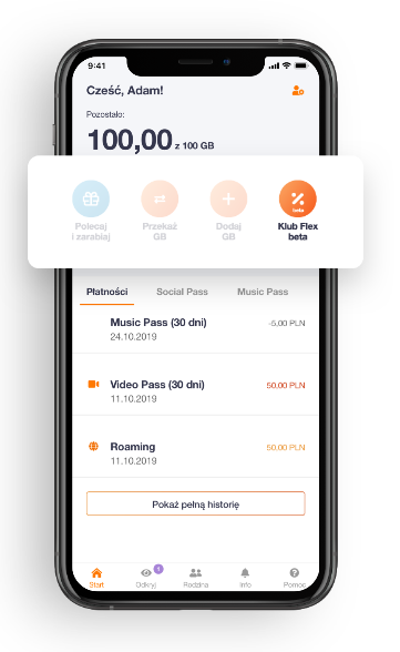 podgląd aplikacji Orange Flex