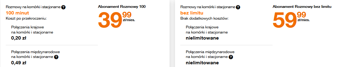 tabela z ofertą na telefon stacjonarny