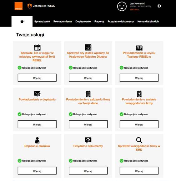 panel usługi Zabezpiecz PESEL