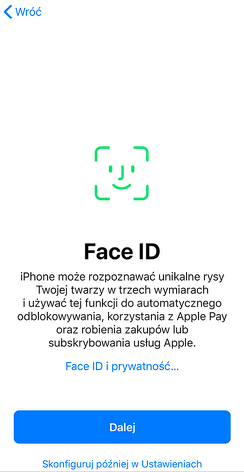 Ekran konfiguracji iPhone FaceID